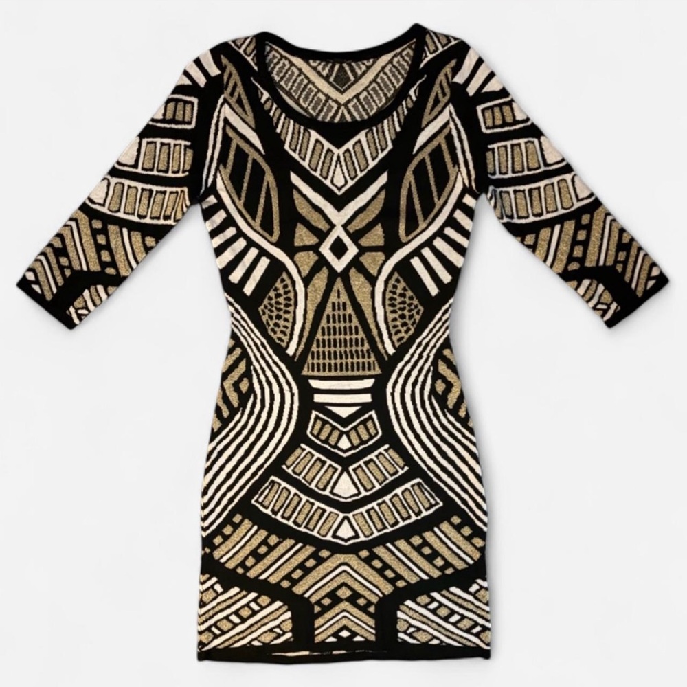 Elegant Black and Gold Geometric Dress